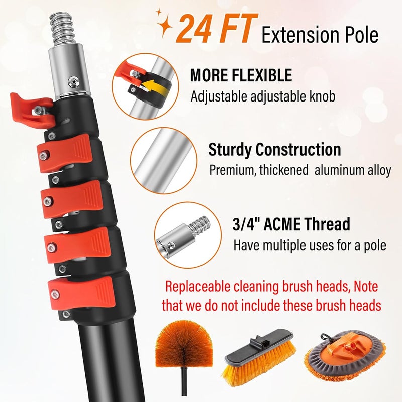 ACTREY 30FT Reach High Window Cleaning Kit with Pole,2 in 1 Window Squeegee for Window Cleaning,5-24FT Professional Window Cleaning Kit with Pole,180°Rotatable Squeegee for Indoor/Outdoor High Windows,Car - Image 3